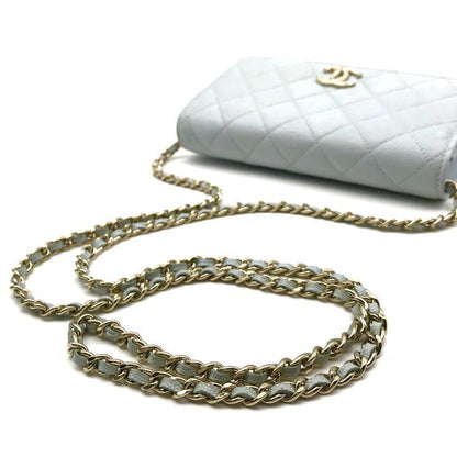 Chanel CC Logo Caviar Leather Quilted Chain Wallet Shoulder Bag Light Blue