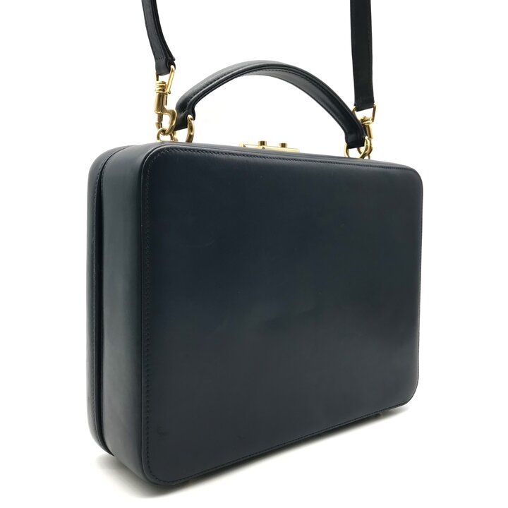Gucci Vintage Leather 2-Way Hand Shoulder Vanity Navy Purse