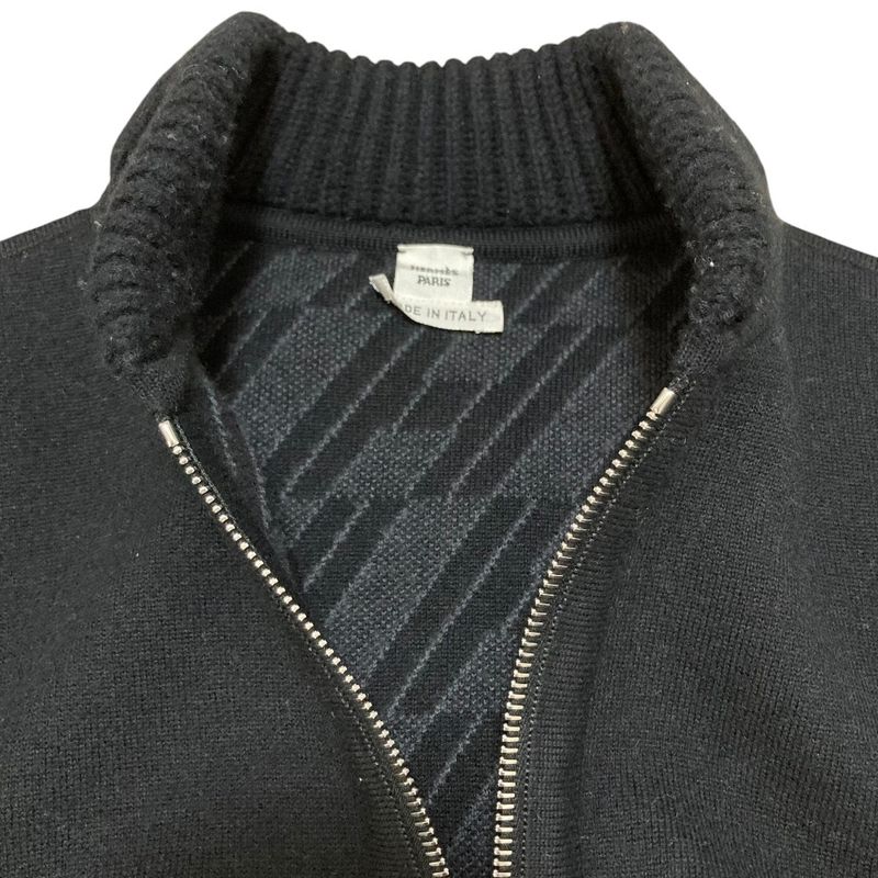 Hermes Bias Zip Up Knit Coat 36 Black