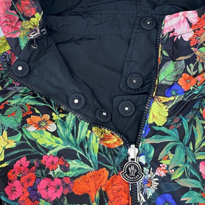 Moncler Eufrasia Flower Print Nylon Reversible Coat 0 Black Multicolor