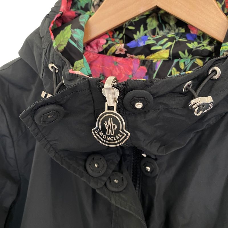 Moncler Eufrasia Flower Print Nylon Reversible Coat 0 Black Multicolor