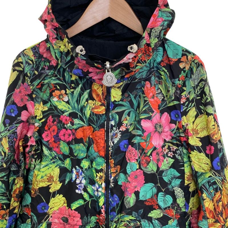 Moncler Eufrasia Flower Print Nylon Reversible Coat 0 Black Multicolor