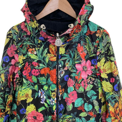 Moncler Eufrasia Flower Print Nylon Reversible Coat 0 Black Multicolor