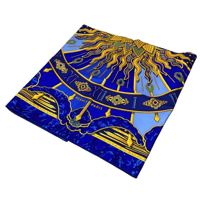 Hermes Carre 90 Carpe Diem Enjoy Your Day Silk Scarf Shawl Blue Multicolor