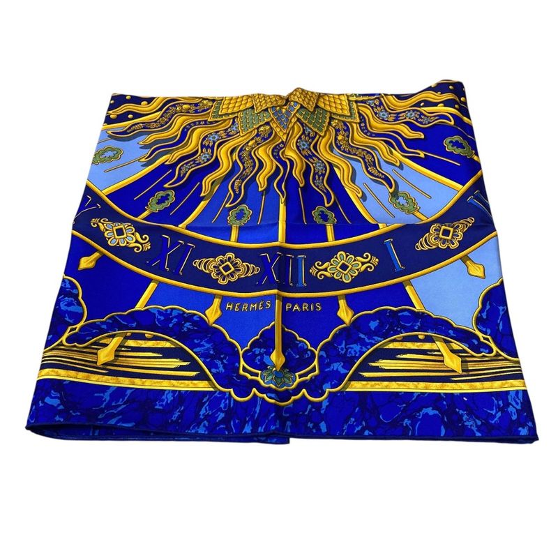 Hermes Carre 90 Carpe Diem Enjoy Your Day Silk Scarf Shawl Blue Multicolor