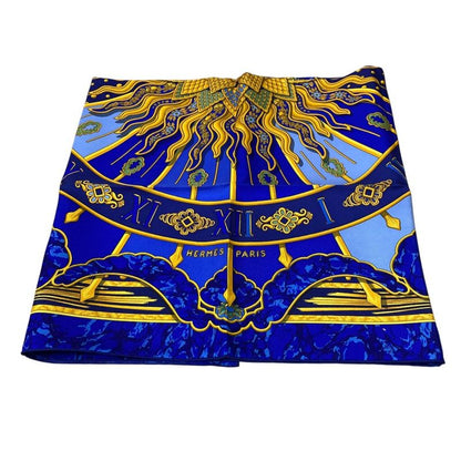 Hermes Carre 90 Carpe Diem Enjoy Your Day Silk Scarf Shawl Blue Multicolor