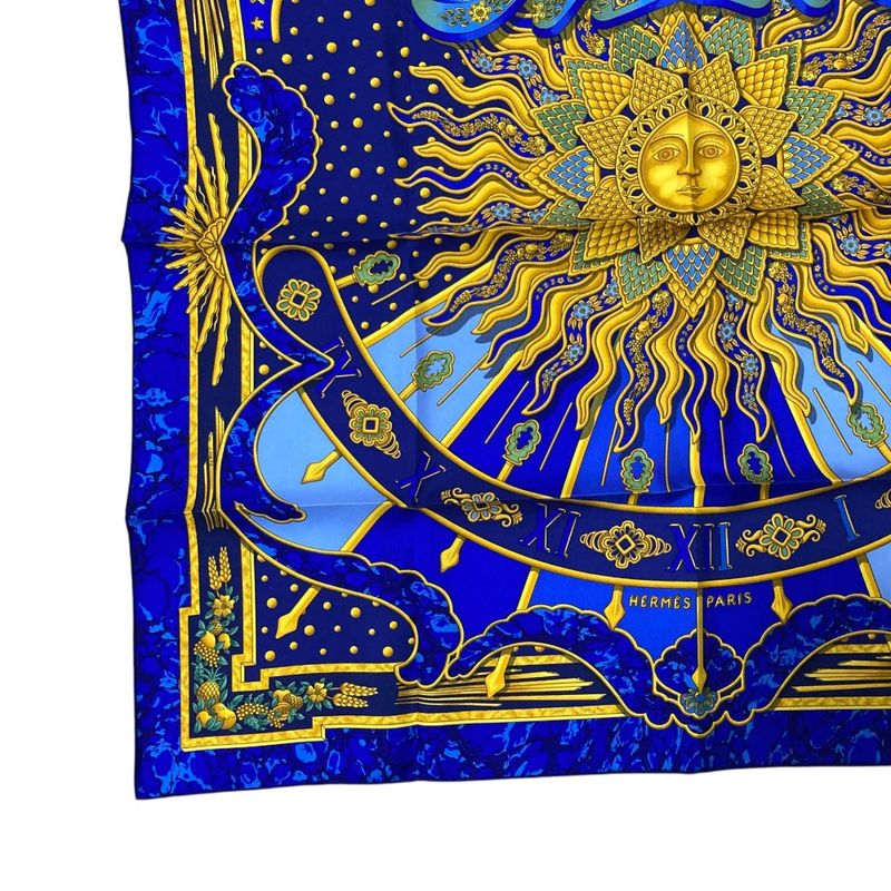 Hermes Carre 90 Carpe Diem Enjoy Your Day Silk Scarf Shawl Blue Multicolor