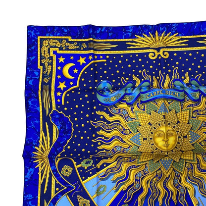 Hermes Carre 90 Carpe Diem Enjoy Your Day Silk Scarf Shawl Blue Multicolor