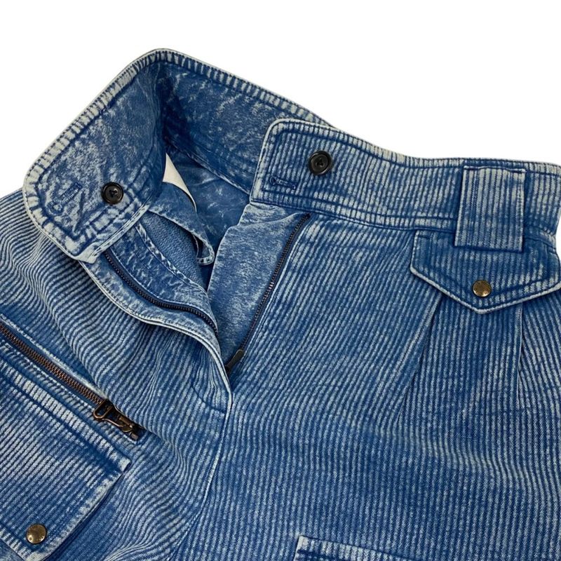 Louis Vuitton Ribbed Denim High Waist Cargo Shorts Da8 36 Blue