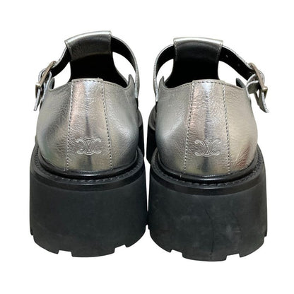 Celine Triomphe T Strap Loafer 37 Silver