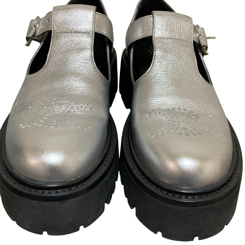 Celine Triomphe T Strap Loafer 37 Silver