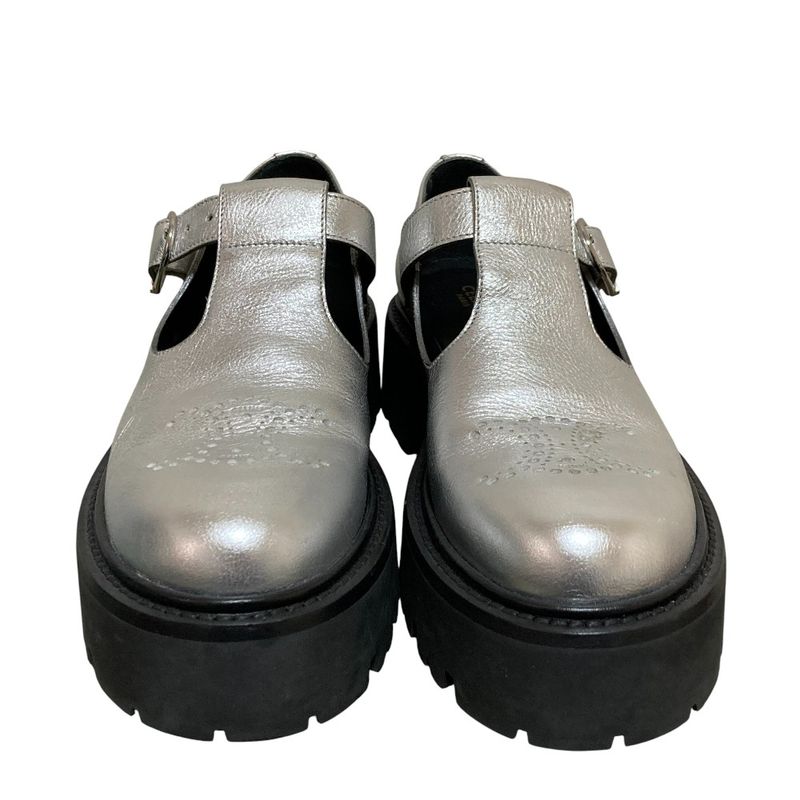 Celine Triomphe T Strap Loafer 37 Silver