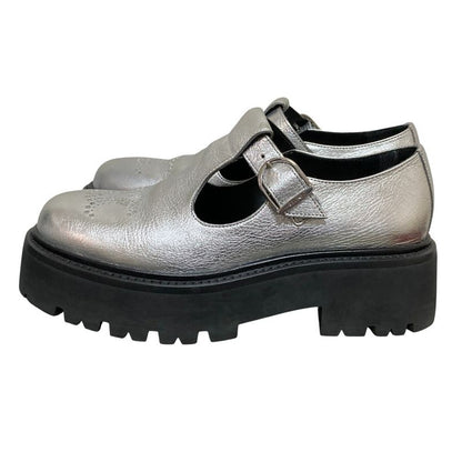 Celine Triomphe T Strap Loafer 37 Silver
