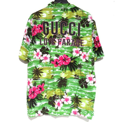Gucci Hibiscus Pattern Back Print Short Sleeve Open Collar Shirt Aloha 46 170