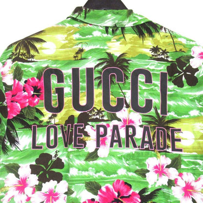 Gucci Hibiscus Pattern Back Print Short Sleeve Open Collar Shirt Aloha 46 170