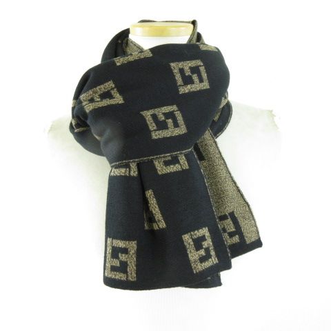 Fendi Scarf Shawl Zucca Pattern Brown Black