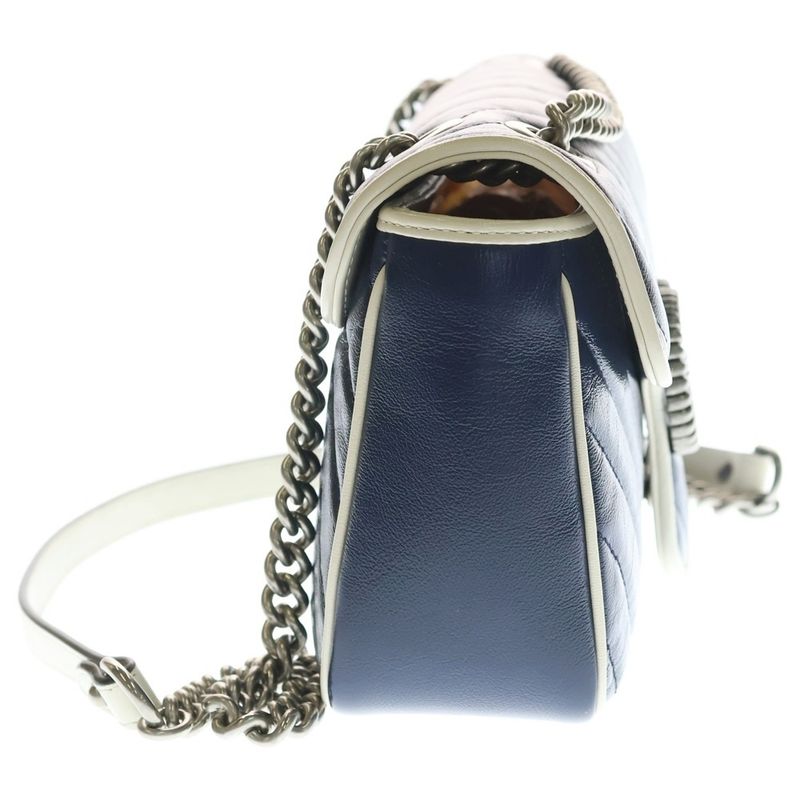 Gucci GG Marmont Shoulder Bag Navy White Leather