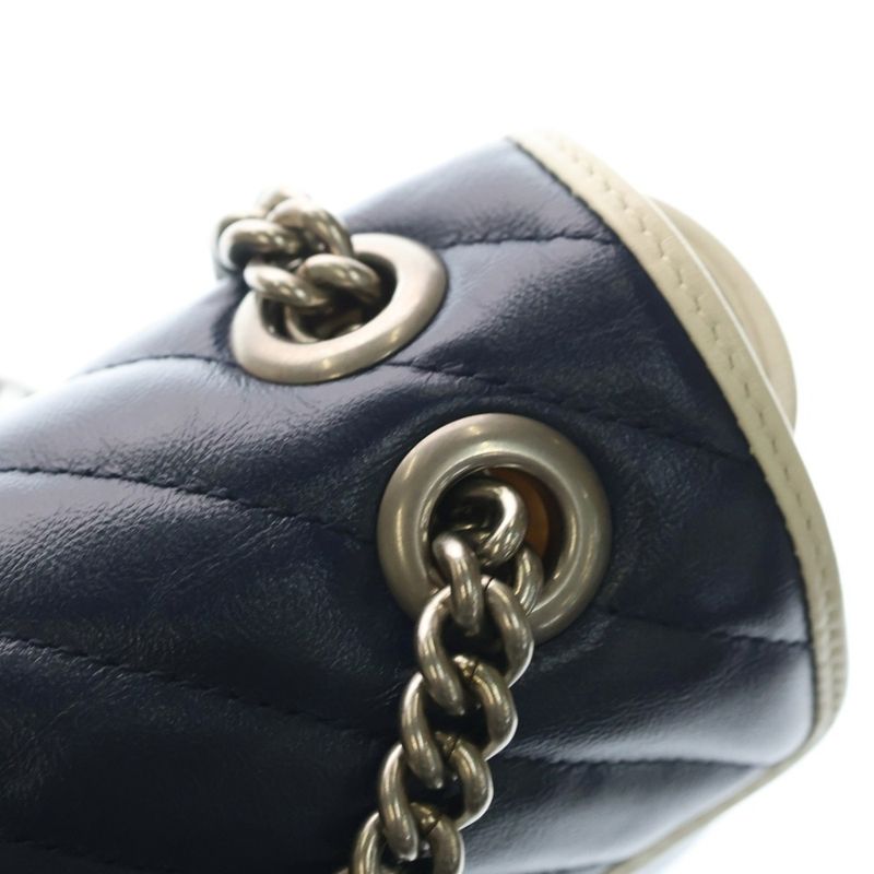 Gucci GG Marmont Shoulder Bag Navy White Leather