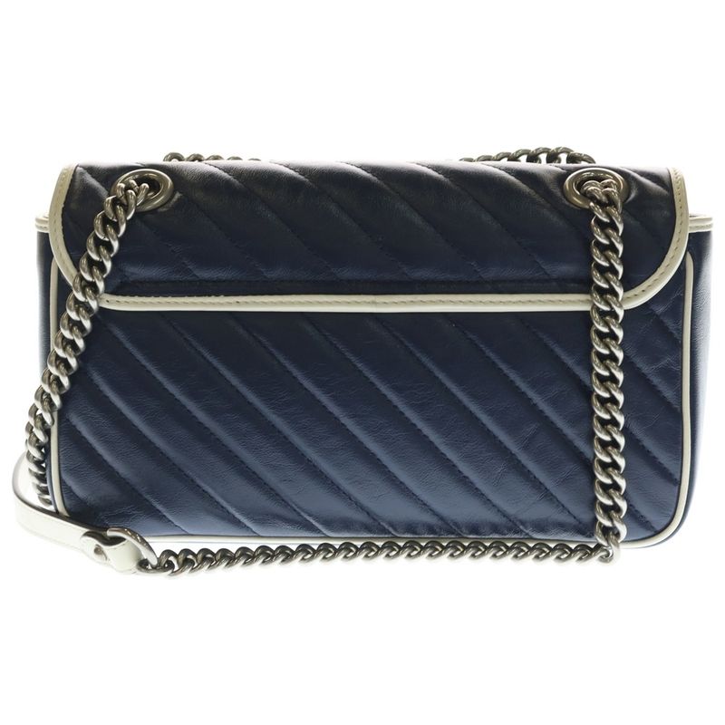 Gucci GG Marmont Shoulder Bag Navy White Leather