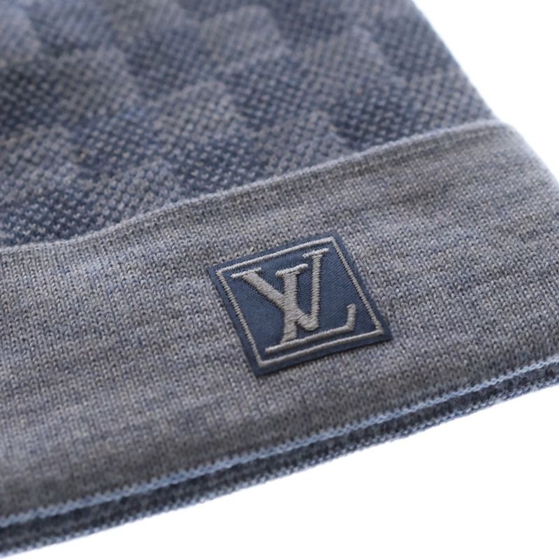 Louis Vuitton Bonnet Petit Knit Hat Beanie Damier Wool Blue