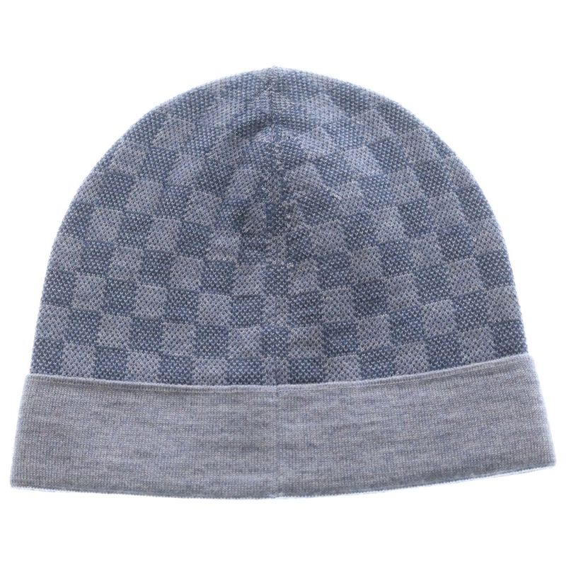 Louis Vuitton Bonnet Petit Knit Hat Beanie Damier Wool Blue