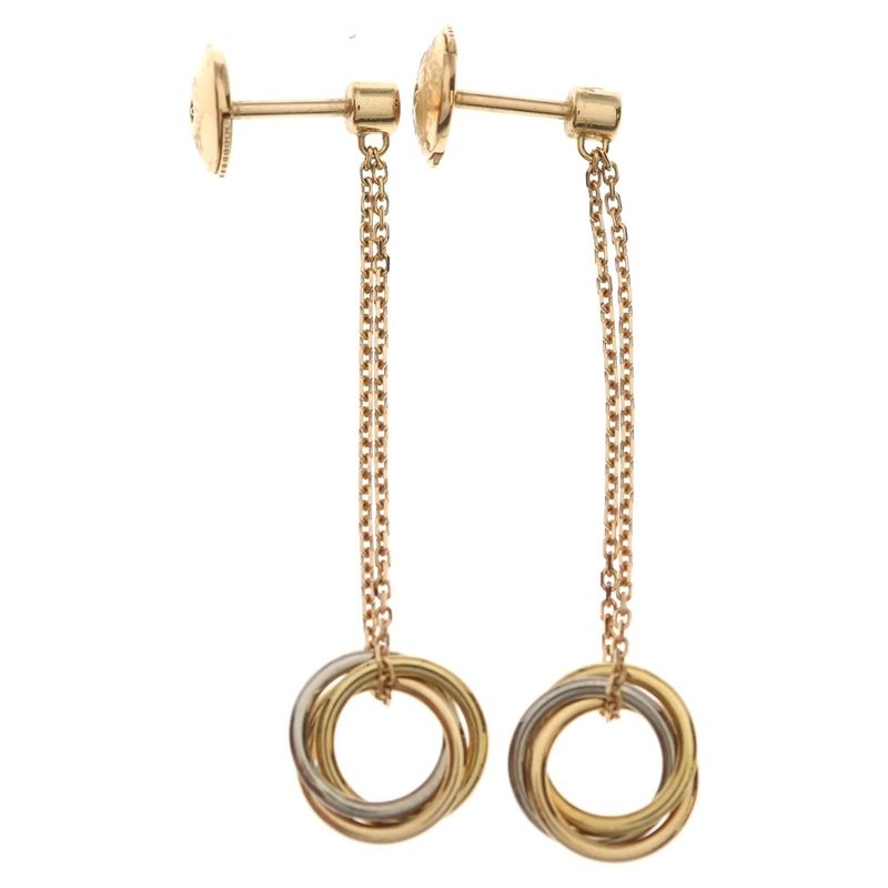 Cartier Trinity 3 Diamond Earrings WG PG Yellow Gold White Pink