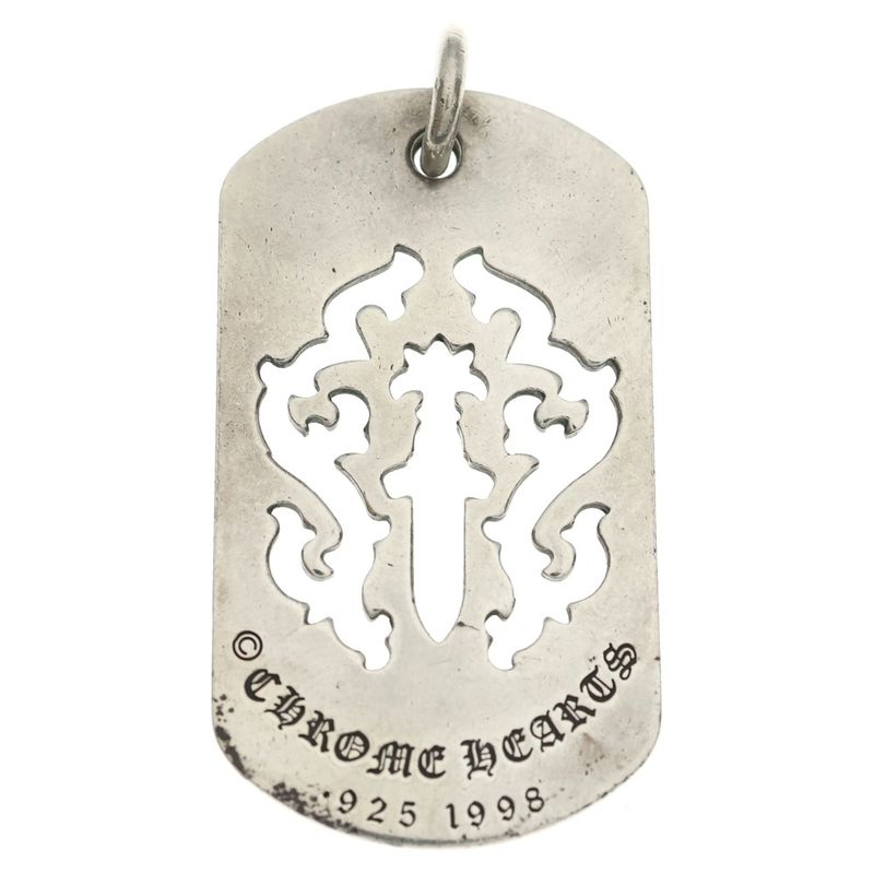 Chrome Hearts D Tag Lrg Dagger Vine Daga Cutout Dog Tag Large Pendant Top Silver