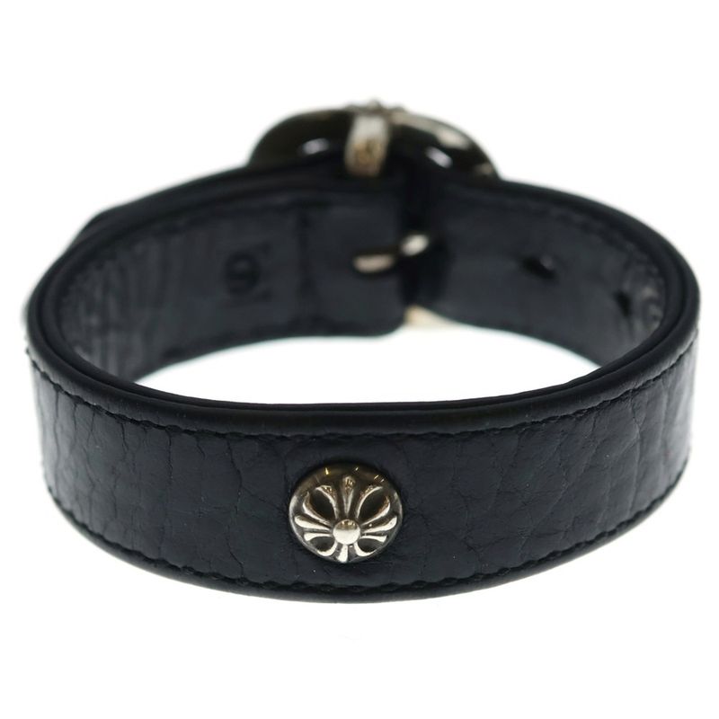 Chrome Hearts Gunslinger Crossball Leather Bracelet Black