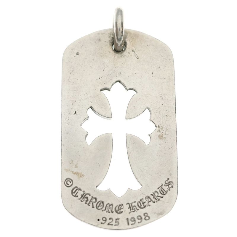 Chrome Hearts D Tag Lrg CO Crs Cutout Cross Large Dog Tag Necklace Top