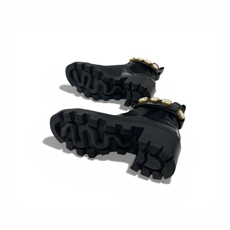 Gucci Short Boots Shoes Leather Black Bijoux GG Marmont Belt Side Gore