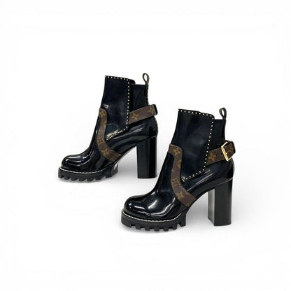 Louis Vuitton Star Trail Line Monogram Boots Short Shoes Leather Black Brown