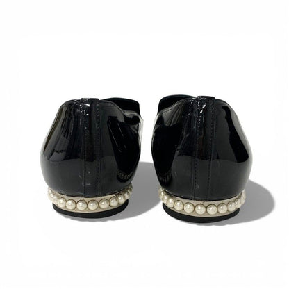 Chanel Flat Shoes Patent Black CC Logo Pearl Opera
