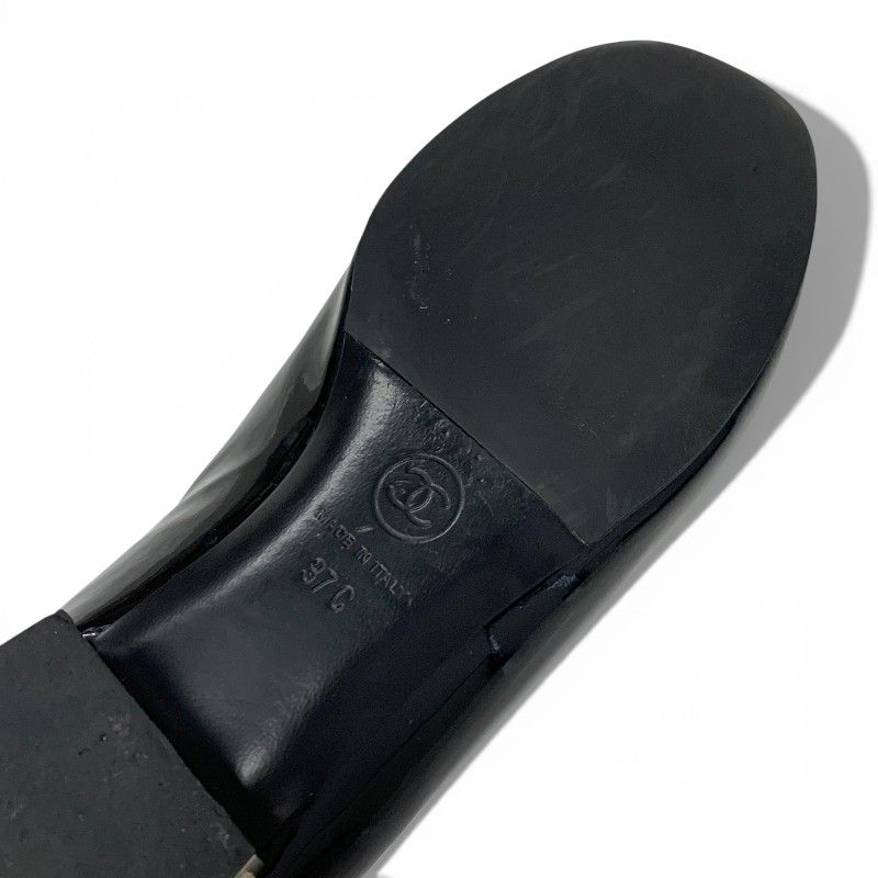 Chanel Flat Shoes Patent Black CC Logo Pearl Opera