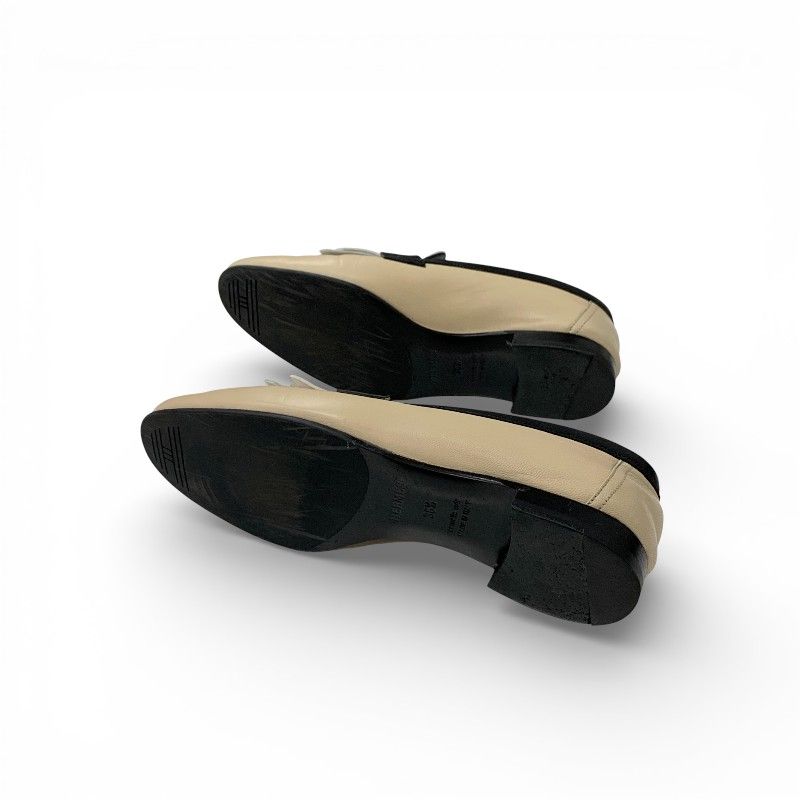 Hermes Royal Loafers Leather Shoes Beige Black White Hhardware Constance Fringe