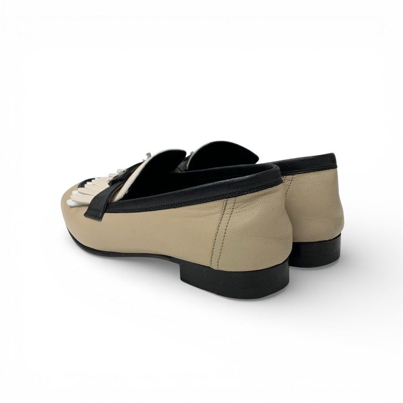 Hermes Royal Loafers Leather Shoes Beige Black White Hhardware Constance Fringe