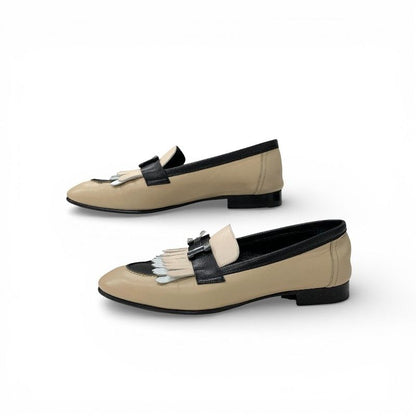 Hermes Royal Loafers Leather Shoes Beige Black White Hhardware Constance Fringe