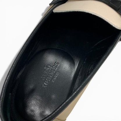 Hermes Royal Loafers Leather Shoes Beige Black White Hhardware Constance Fringe