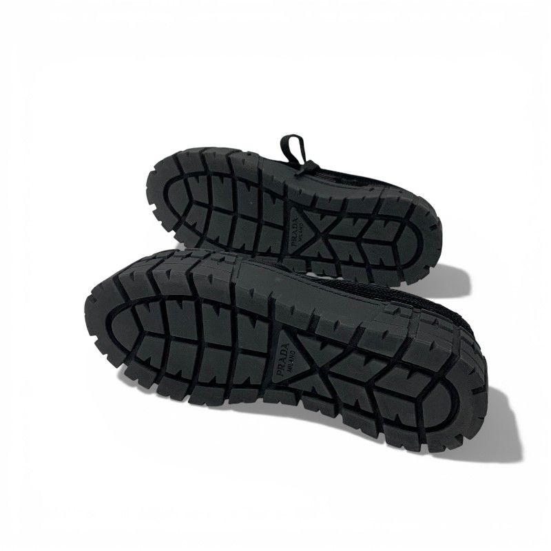 Prada Sneakers Shoes Sequins Black Logo Double Wheels
