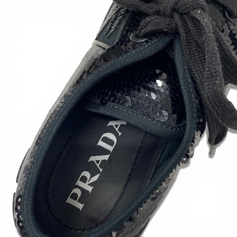 Prada Sneakers Shoes Sequins Black Logo Double Wheels