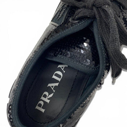 Prada Sneakers Shoes Sequins Black Logo Double Wheels