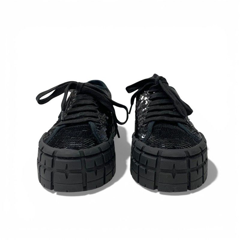 Prada Sneakers Shoes Sequins Black Logo Double Wheels