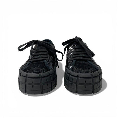 Prada Sneakers Shoes Sequins Black Logo Double Wheels