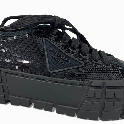 Prada Sneakers Shoes Sequins Black Logo Double Wheels