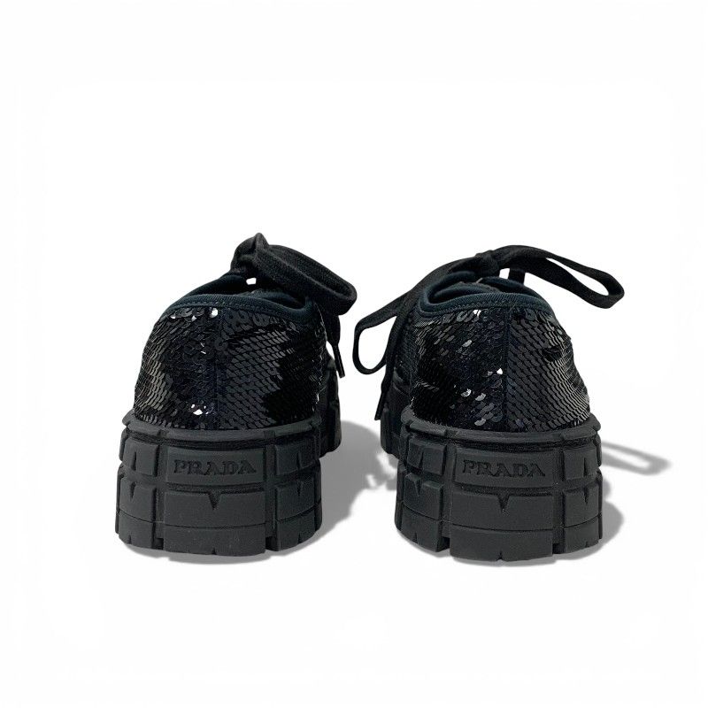 Prada Sneakers Shoes Sequins Black Logo Double Wheels
