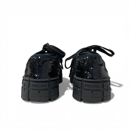 Prada Sneakers Shoes Sequins Black Logo Double Wheels