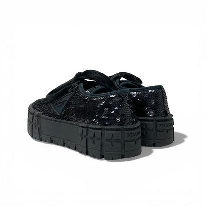 Prada Sneakers Shoes Sequins Black Logo Double Wheels