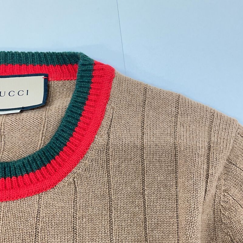 Gucci Brown Rib Knit Sweater with Web Stripes XL