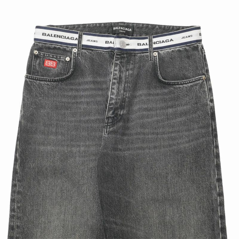 Balenciaga Denim Pants S Black Waist Logo Washed