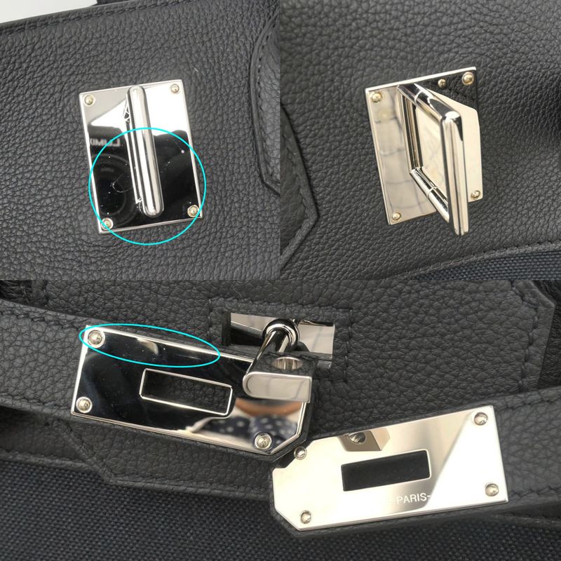 Hermes Haut a Courroies Hac 40 Black Silver Toile Military Togo Hand Bag