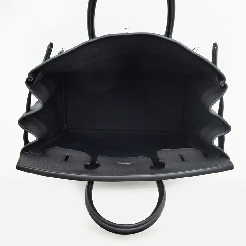 Hermes Haut a Courroies Hac 40 Black Silver Toile Military Togo Hand Bag